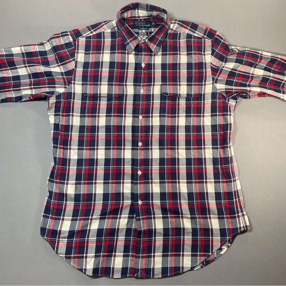Polo Ralph Lauren VINTAGE Classic Fit Plaid Button Down Shirt - Mens Large
